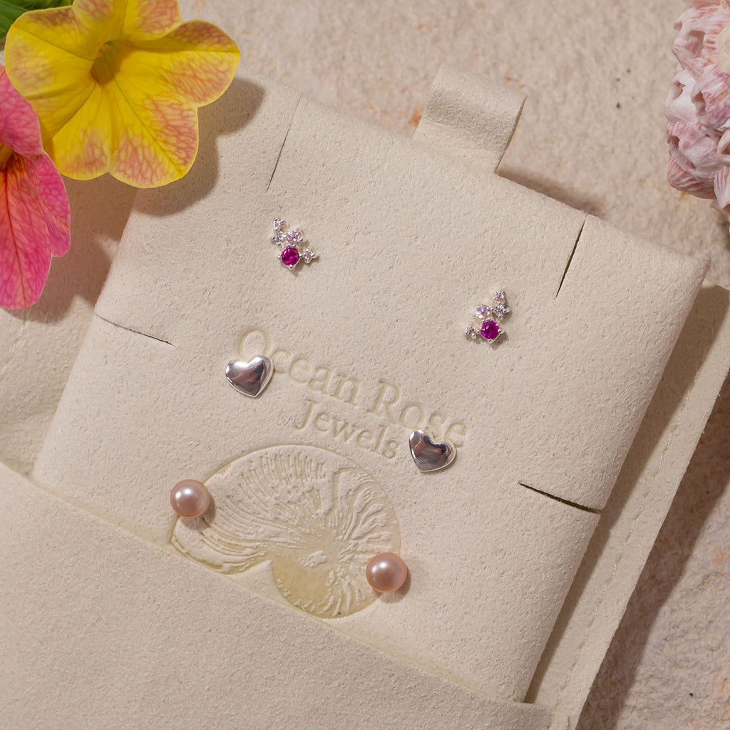 Love is in the air with our dainty Sweet Romance stud earring trio.