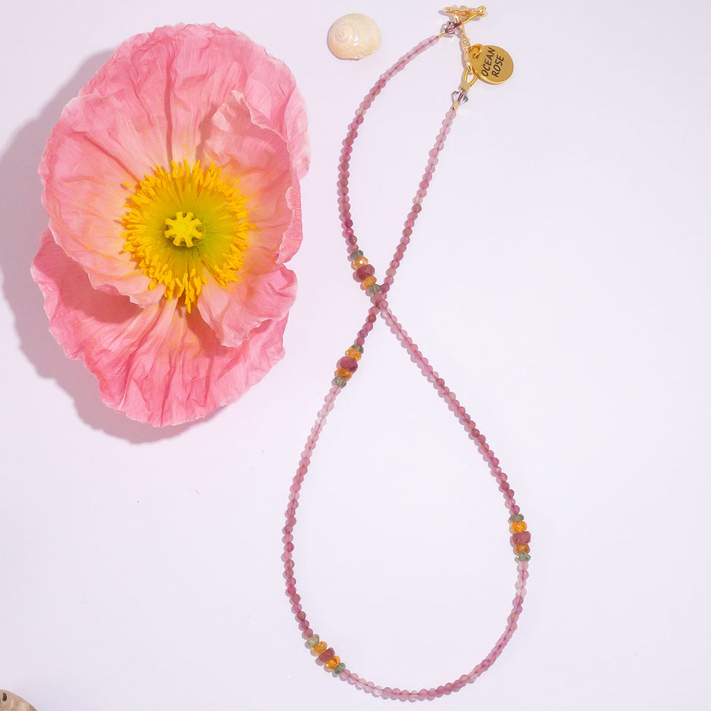 Our delicate Necklace Gemstone Blushing Blooms is inspired by the beautiful colours of Spring.