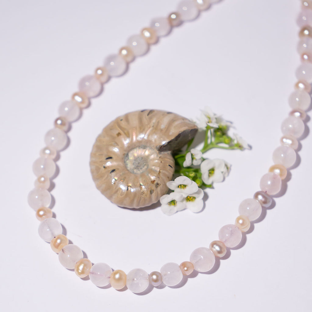 She is beauty &amp; grace. Our delicately colour Necklace Gemstone Rose Quartz Ballet an ode to ballet pink.