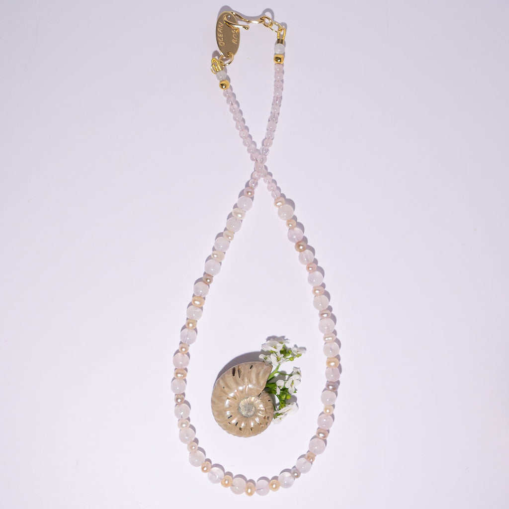 She is beauty &amp; grace. Our delicately colour Necklace Gemstone Rose Quartz Ballet an ode to ballet pink.