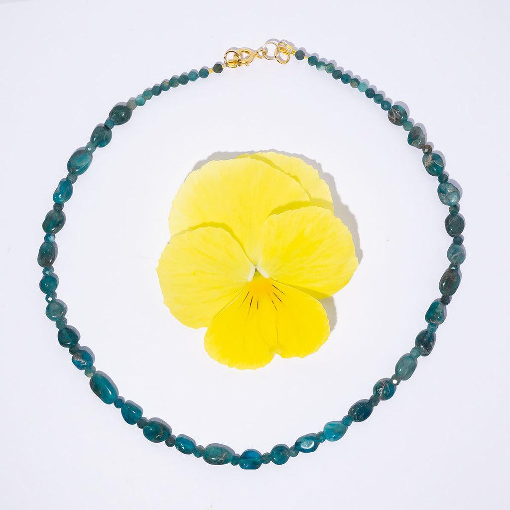 As blue as a rockpool in Noosa, these rustic hand cut Apatite beads are just perfect for layering.